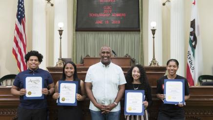 Assemblymember Cooper presents Recognition Certificates on the Assembly Floor to the 2019 CLBC Scholarship Winners