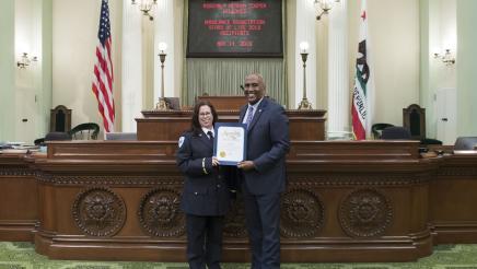 Assemblymember Cooper presents Recognition Certificates on the Assembly Floor to the 2019 Ambulance Association Stars of Life