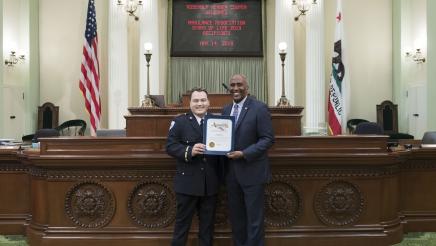 Assemblymember Cooper presents Recognition Certificates on the Assembly Floor to the 2019 Ambulance Association Stars of Life